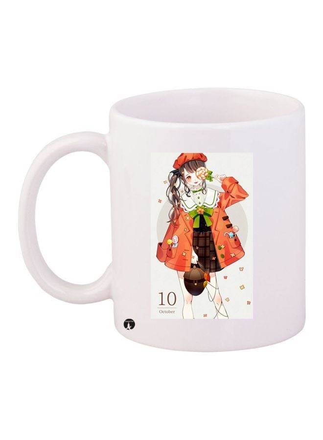 Cartoon Girl Printed Coffee Mug White/Red/Green 11ounce