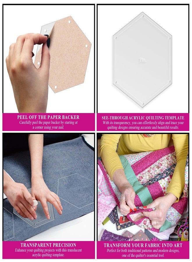 ليزر ثينج مجموعة قوالب الترقيع السداسية من LaserThing - 7 بوصات مع هامش خياطة 1/4 بوصة - قوالب أكريليك متينة للترقيع، والتطريز، والحرف اليدوية، ومشاريع الخياطة - قوالب شفافة لتصميم دقيق - Image 5