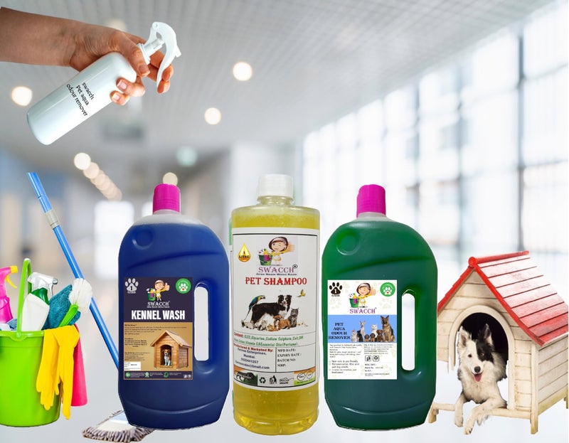 swacch Kennel Wash (Lavender) + Pet Shampoo (Lemon) I Pet Aqua Odour Remover (Mogra) 1 Litre Combo Pack of 3 Economical Pack I Dog and Cat Friendly - Image 2