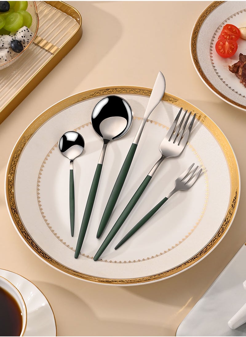 Sunhome SUNHOME 30-Piece Stainless Steel Cutlery Set Kitchen Utensil Set Western Tableware Suitable For Home Kitchen Restaurant Hotel Party Dining Picnic Dining Exquisite Packaging Gift Green/Silver  - Image 3