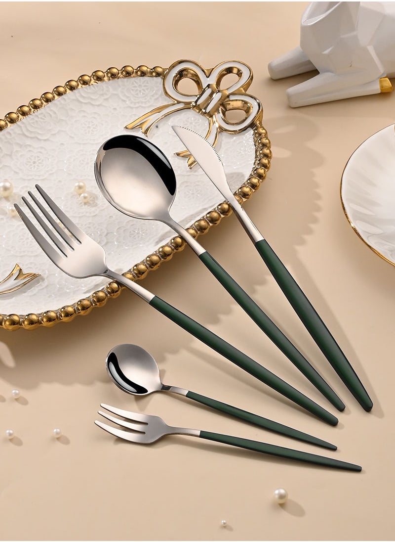 Sunhome SUNHOME 30-Piece Stainless Steel Cutlery Set Kitchen Utensil Set Western Tableware Suitable For Home Kitchen Restaurant Hotel Party Dining Picnic Dining Exquisite Packaging Gift Green/Silver  - Image 4