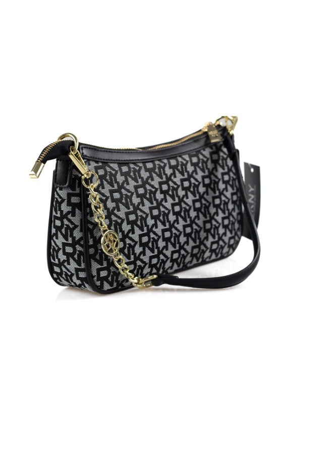 Donna Karan 2026 New Style Ready Stock Women Vintage  Baguette Shoulder Bag Monogram Pattern Inspired PU Leather Chain Spliced  Zipper Closure Ladies Underarm   Purse Daily Office Evening Party Handbag - Image 4