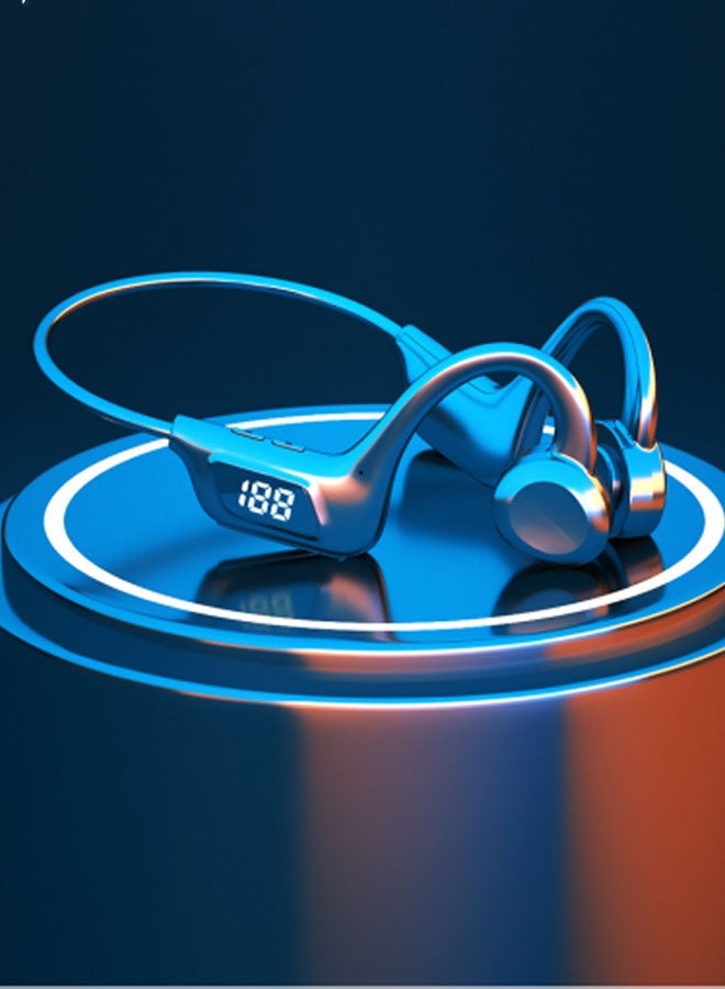 Neutral Bone conduction black technology ear-hanging plug-in card digital display long life bluetooth headset Ice Blue  - Image 3