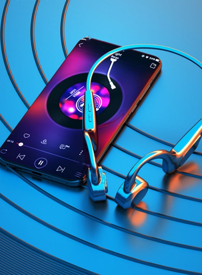 Neutral Bone conduction black technology ear-hanging plug-in card digital display long life bluetooth headset Ice Blue  - Image 4