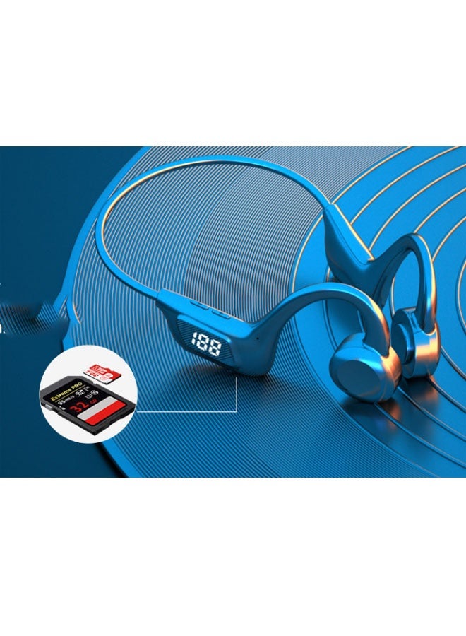Neutral Bone conduction black technology ear-hanging plug-in card digital display long life bluetooth headset Ice Blue  - Image 2