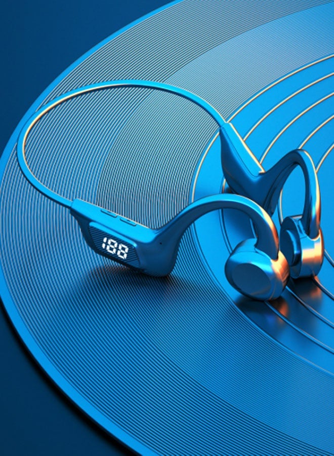 Neutral Bone conduction black technology ear-hanging plug-in card digital display long life bluetooth headset Ice Blue  - Image 1