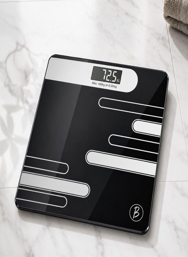 Btag Premium Digital Body Weight Scale | 26×26 cm Wide Platform | Clear LCD Display | Anti-Skid Base | 180 kg Capacity Abstract Design (Black) - Image 1