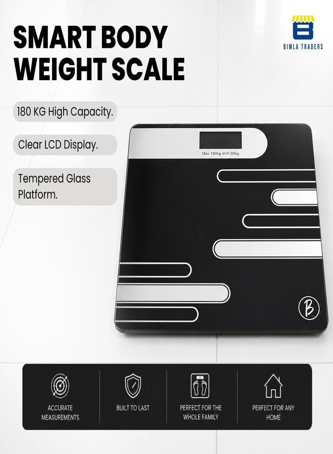 Btag Premium Digital Body Weight Scale | 26×26 cm Wide Platform | Clear LCD Display | Anti-Skid Base | 180 kg Capacity Abstract Design (Black) - Image 2
