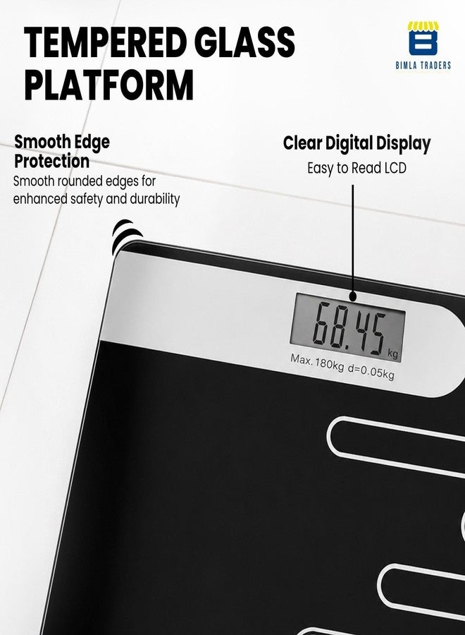 Btag Premium Digital Body Weight Scale | 26×26 cm Wide Platform | Clear LCD Display | Anti-Skid Base | 180 kg Capacity Abstract Design (Black) - Image 4