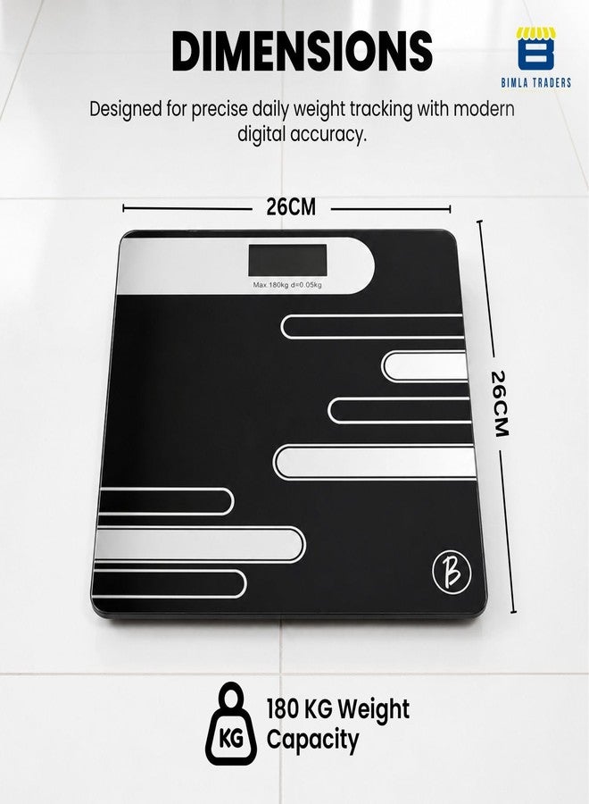 Btag Premium Digital Body Weight Scale | 26×26 cm Wide Platform | Clear LCD Display | Anti-Skid Base | 180 kg Capacity Abstract Design (Black) - Image 3