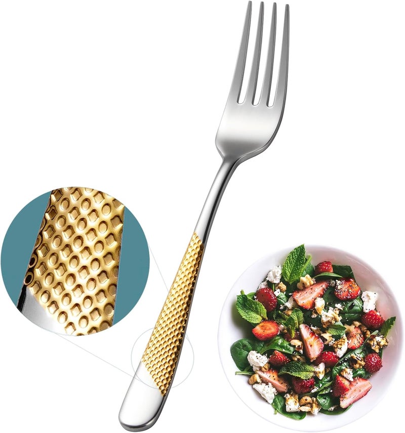 Xideman ® 12-Piece Premium Hammered Salad Forks Set (6.7 inch), 18/10 Stainless Steel Forks Silverware, Mirror Polished Dessert Forks for Home, Kitchen, Restaurant, Dishwasher Safe (Silver Gold) - Image 1