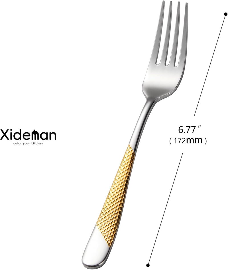 Xideman ® 12-Piece Premium Hammered Salad Forks Set (6.7 inch), 18/10 Stainless Steel Forks Silverware, Mirror Polished Dessert Forks for Home, Kitchen, Restaurant, Dishwasher Safe (Silver Gold) - Image 2