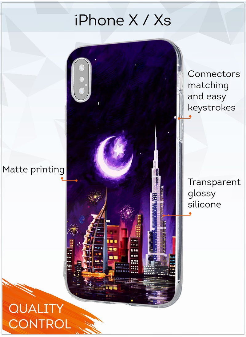 MOBILIUS - for iPhone X/XS Case, Shockproof Protective Phone Case Cover for iPhone X/XS, with Dubai in the moonlight Pattern - Image 1