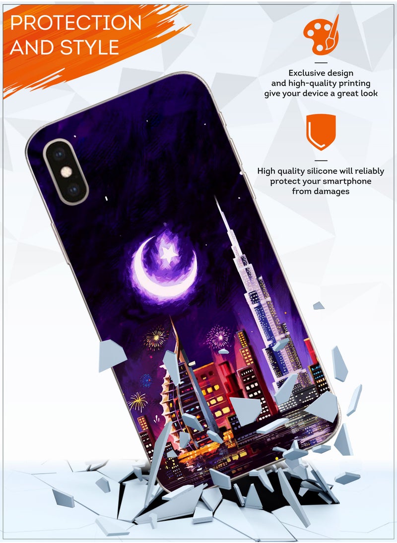 MOBILIUS - for iPhone X/XS Case, Shockproof Protective Phone Case Cover for iPhone X/XS, with Dubai in the moonlight Pattern - Image 1