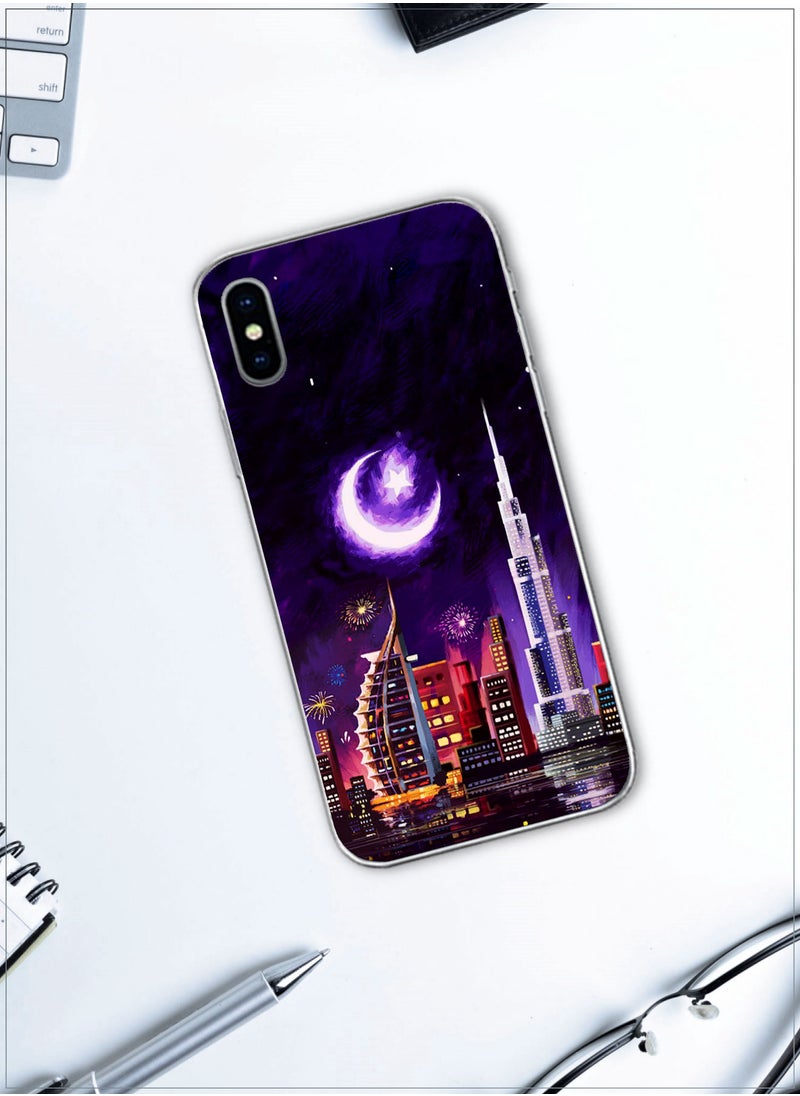 MOBILIUS - for iPhone X/XS Case, Shockproof Protective Phone Case Cover for iPhone X/XS, with Dubai in the moonlight Pattern - Image 1