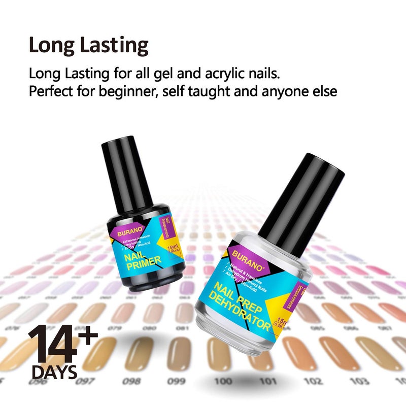BURANO Natural Nail Gel Prep Dehydrator and Primer for Acrylic Nails and Gel Polish, Long Lasting Acid Free Primer 0.5 oz - Image 5