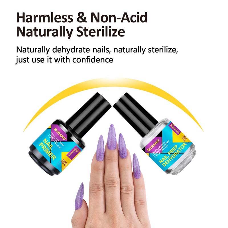 BURANO Natural Nail Gel Prep Dehydrator and Primer for Acrylic Nails and Gel Polish, Long Lasting Acid Free Primer 0.5 oz - Image 3
