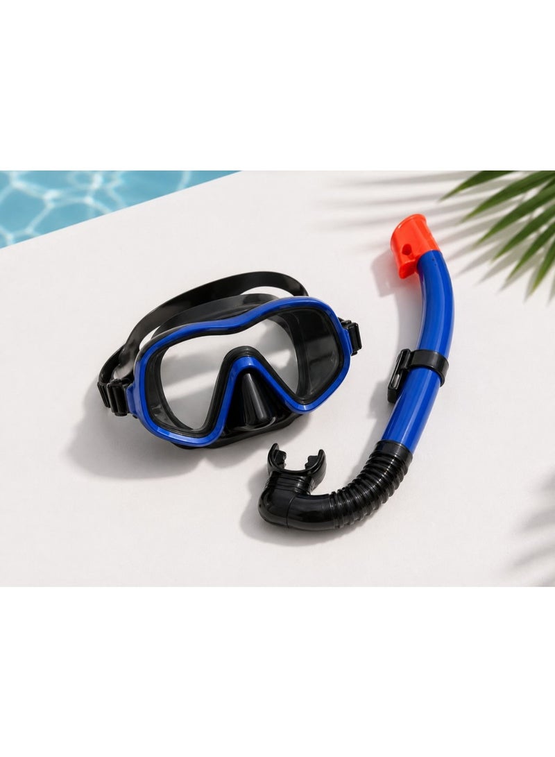 طقم قناع ونبوب تنفس للغوص والسنوركلينج (Snorkeling Set) – أزرق بلمسات برتقالية