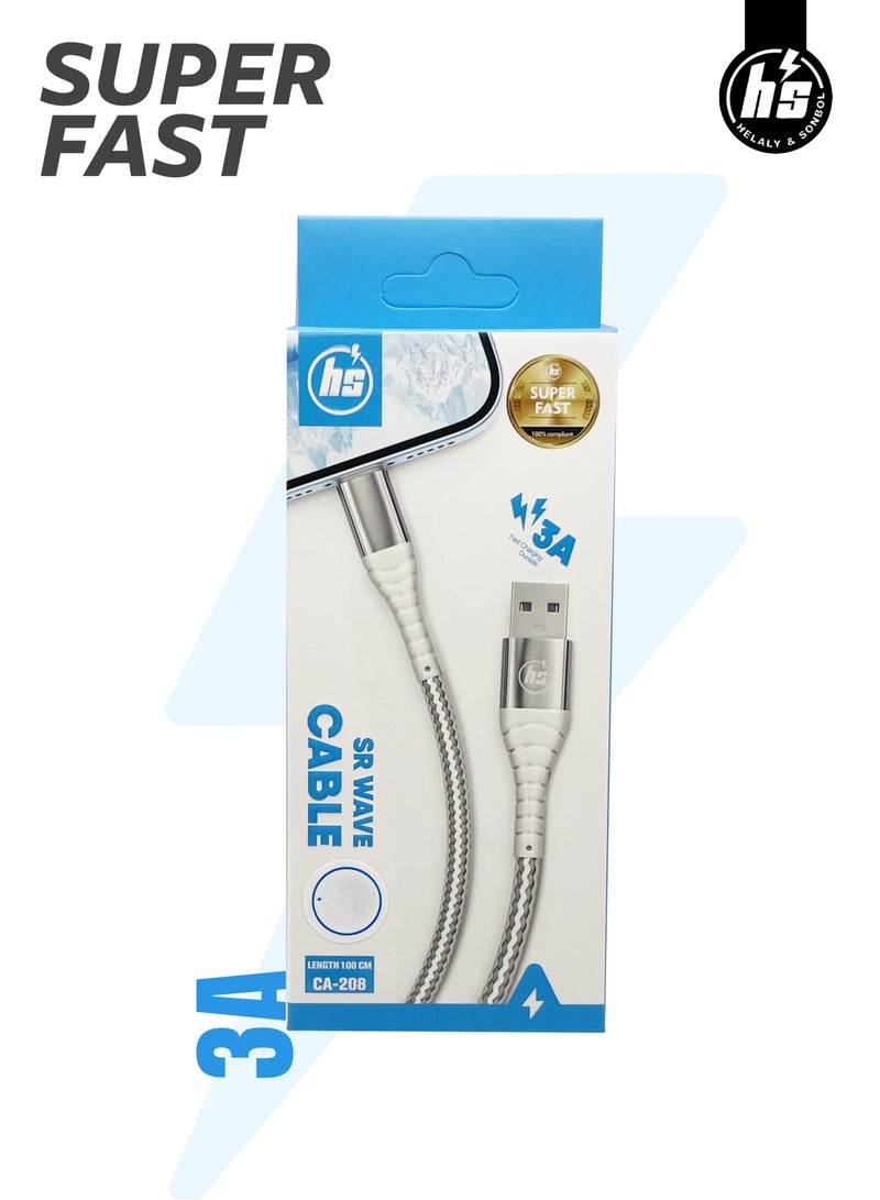 اتش اس كابل شحن USB إلى Micro USB سريع – تصميم متين – متوافق مع أجهزة أندرويد وسماعات وباور بانك – موديل 208 - Image 1