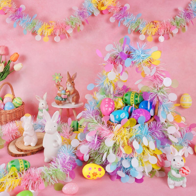 XmasExp 33ft Easter Tinsel Garland with LED Lights Colorful Spring Garland Perfect Easter Decorations Indoor Decor for Mantle, Home & Holiday - Image 4