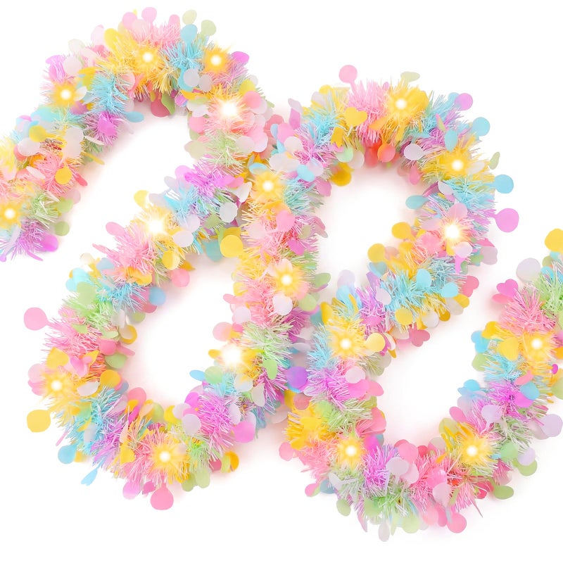 XmasExp 33ft Easter Tinsel Garland with LED Lights Colorful Spring Garland Perfect Easter Decorations Indoor Decor for Mantle, Home & Holiday - Image 1