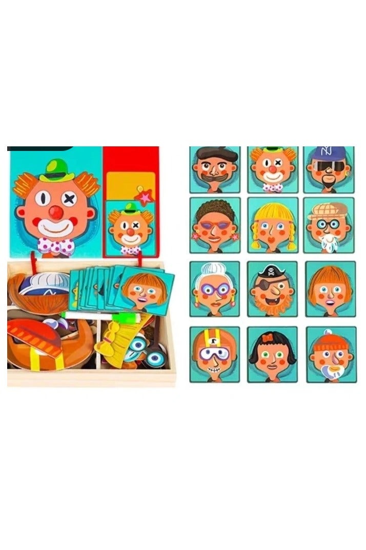 Hot Sale French Little Red Book Dress Baby DIY Assembled Magnetic Book Magnetic Sticker 3D Early Education Puzzle-Color:Puzzle Figure Facial Features Puzzle - Image 1