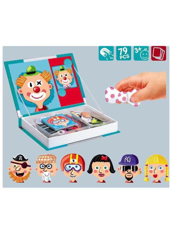 Hot Sale French Little Red Book Dress Baby DIY Assembled Magnetic Book Magnetic Sticker 3D Early Education Puzzle-Color:Puzzle Figure Facial Features Puzzle - Image 2