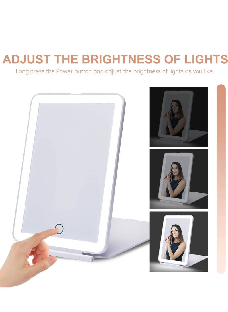 Y&D LED Foldable Travel Makeup Mirror - 5x7 inches 3 Colors Light Modes USB Rechargeable Touch Screen, Portable Tabletop Cosmetic Perfect for Travel, & Beauty Needs, Office (White)  - Image 2