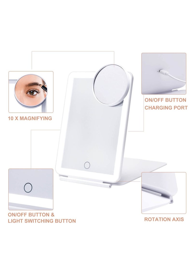 Y&D LED Foldable Travel Makeup Mirror - 5x7 inches 3 Colors Light Modes USB Rechargeable Touch Screen, Portable Tabletop Cosmetic Perfect for Travel, & Beauty Needs, Office (White)  - Image 3