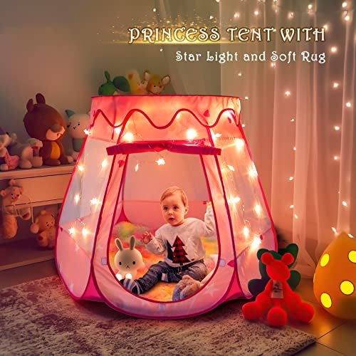 DISHIO Princess Castle Girls Play Tent with Rainbow Rug Star Lights Pop Up Play Tent for Toddlers Kids DISHIO Playhouse Toys for 123 Years Birthday Gifts Fairy Girls Tent with Mat Indoor Outdoor Kids Play - Image 5