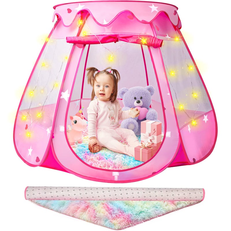 DISHIO Princess Castle Girls Play Tent with Rainbow Rug Star Lights Pop Up Play Tent for Toddlers Kids DISHIO Playhouse Toys for 123 Years Birthday Gifts Fairy Girls Tent with Mat Indoor Outdoor Kids Play - Image 3