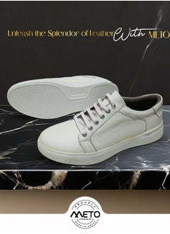 Meto Men's casual sports shoes made of white genuine leather  - Image 2