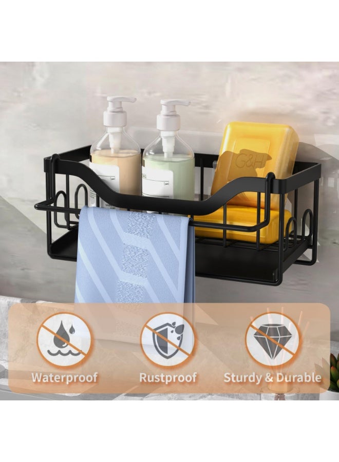 LOKIPA Sink Sponge Holder, Kitchen Sink Caddy Organizer,304 Stainless Steel Dish Sponge Organizer with Auto Drain Tray,Dish Soap Dispenser Brush Holder Storage - Image 2