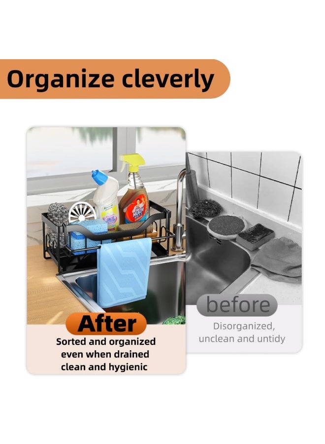 LOKIPA Sink Sponge Holder, Kitchen Sink Caddy Organizer,304 Stainless Steel Dish Sponge Organizer with Auto Drain Tray,Dish Soap Dispenser Brush Holder Storage - Image 5