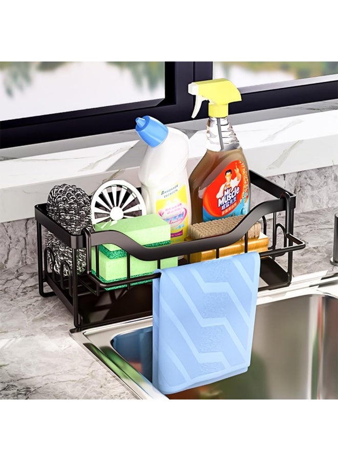 LOKIPA Sink Sponge Holder, Kitchen Sink Caddy Organizer,304 Stainless Steel Dish Sponge Organizer with Auto Drain Tray,Dish Soap Dispenser Brush Holder Storage - Image 1