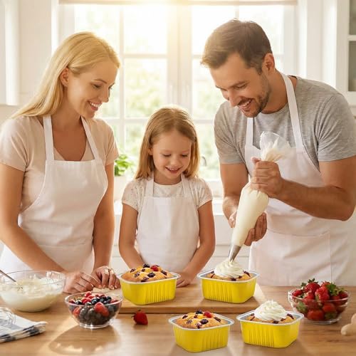 JIURUN 40Pack 5oz Mini Cake Pans with Lids, Spoons & Stickers, Square Aluminum Foil Baking Cups, Disposable Heat-Resistant Muffin Liners for Cupcake Baking Party Home Kitchen, Gold. - Image 5