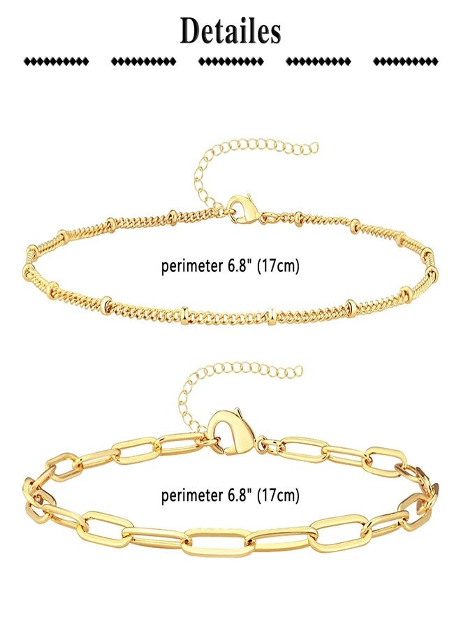 QWALIT Gold Bracelets for Women Trendy Thin Dainty Stackable Cuban Link Paperclip Chain Bracelet Pack Fashion Accessories for Womens 14K Gold Plated Bracelet Stack Set Adjustable 6pcs - Image 2