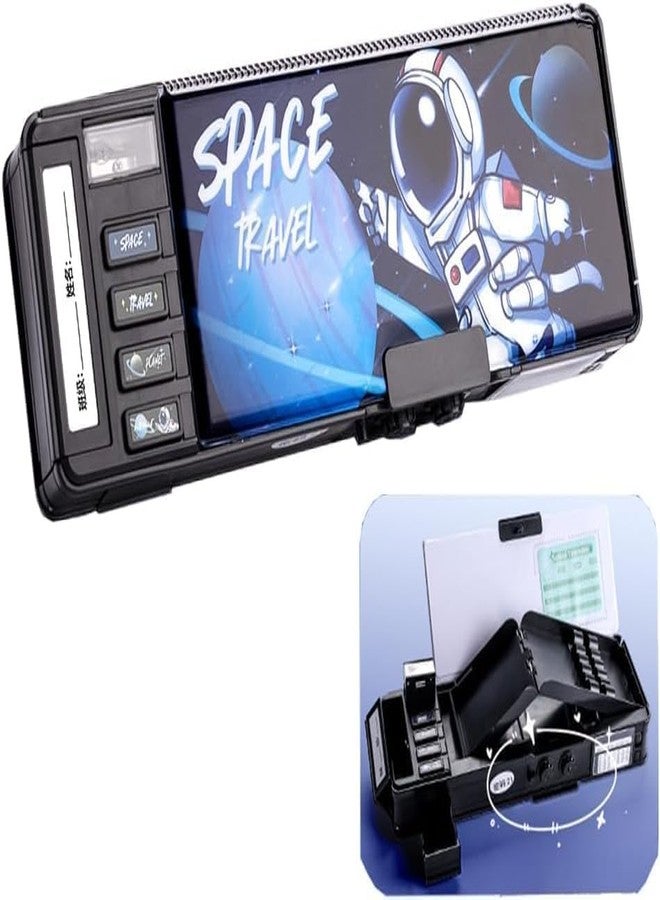 Ranjkri Password Lock School Students Pencil Box with Inbuilt Sharpener, Cute Cartoon Stationary Compass for Boys, Geometry Case for Kids Girls, Best for Gifts (Password Space Travel Black) - Image 1