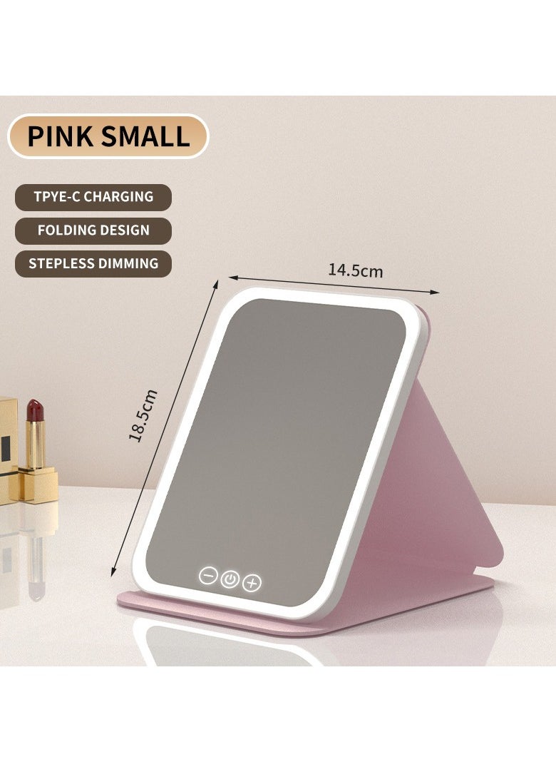 Generic Travel LED Mirrors, Foldable Desk Mirrors with Light, Touch Control Dimmable, 3 Color Temperatures Makeup, Portable Makeup Mirrors, USB Rechargeable Makeup, LED Touch Control Mirrors(M,pink)  - Image 1