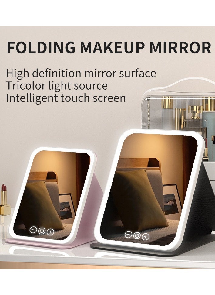 Generic Travel LED Mirrors, Foldable Desk Mirrors with Light, Touch Control Dimmable, 3 Color Temperatures Makeup, Portable Makeup Mirrors, USB Rechargeable Makeup, LED Touch Control Mirrors(M,pink)  - Image 3