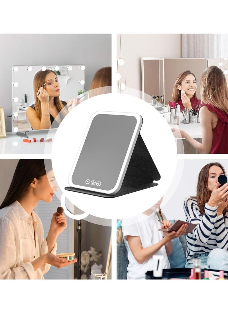 Generic Travel LED Mirrors, Foldable Desk Mirrors with Light, Touch Control Dimmable, 3 Color Temperatures Makeup, Portable Makeup Mirrors, USB Rechargeable Makeup, LED Touch Control Mirrors(M,pink)  - Image 5