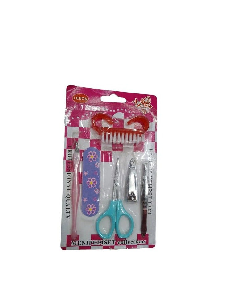 A 6-in-1 pedicure kit for cleaning hands and removing dead skin, consisting of 6 parts (eyebrow tweezers - brush - dead skin removal piece - nippers - scissors - nippers - sandpaper - Image 2