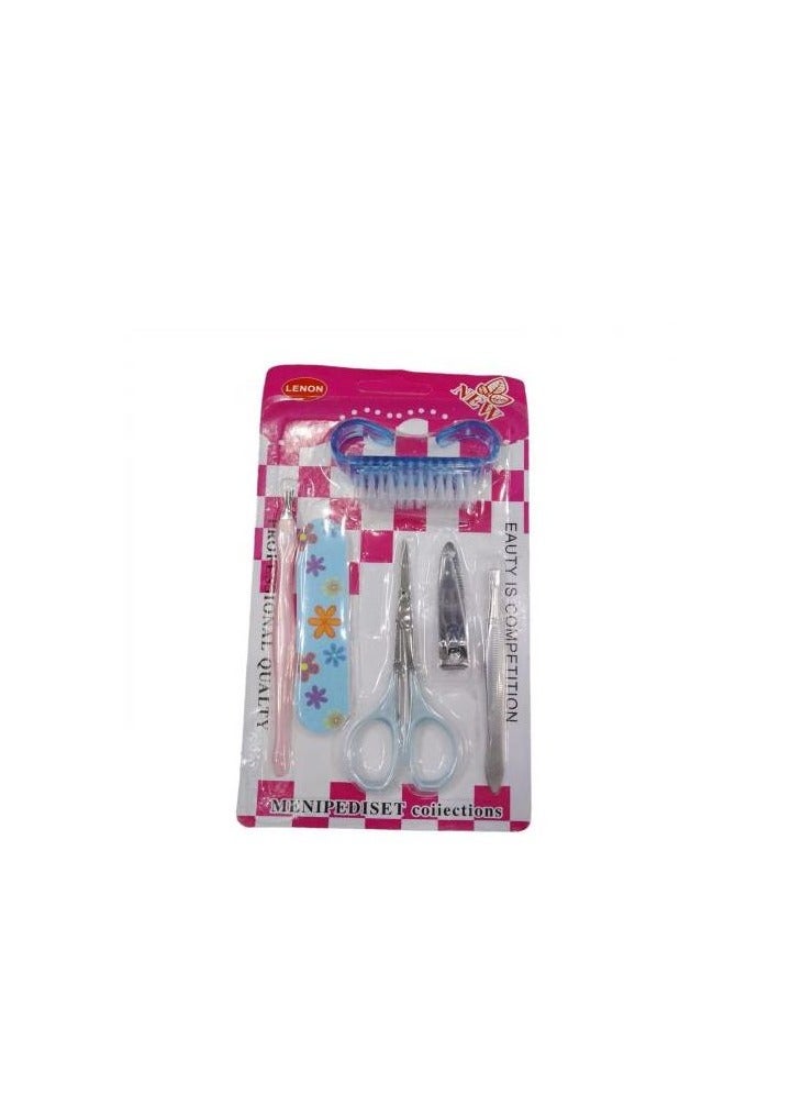 A 6-in-1 pedicure kit for cleaning hands and removing dead skin, consisting of 6 parts (eyebrow tweezers - brush - dead skin removal piece - nippers - scissors - nippers - sandpaper - Image 4