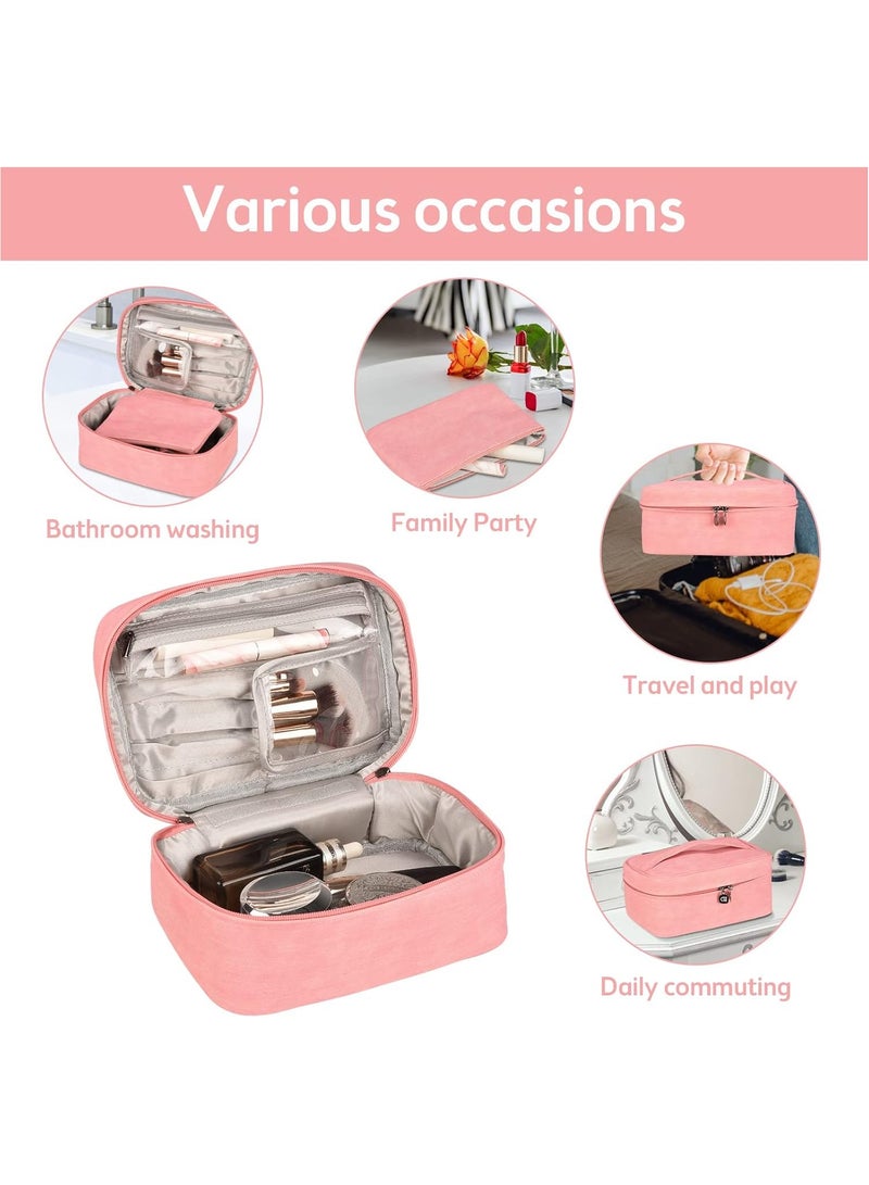 سوفام كيس مكياج، حقيبتان في حقيبة تجميلية محمولة، منظم علبة مكياج السفر كبير السعة، كيس مكياج للنساء كحقيبة مرحاض للفتيات المسافرات بمقبض وقاسم (وردي) - Image 5