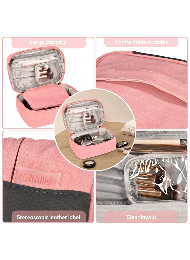 سوفام كيس مكياج، حقيبتان في حقيبة تجميلية محمولة، منظم علبة مكياج السفر كبير السعة، كيس مكياج للنساء كحقيبة مرحاض للفتيات المسافرات بمقبض وقاسم (وردي) - Image 3