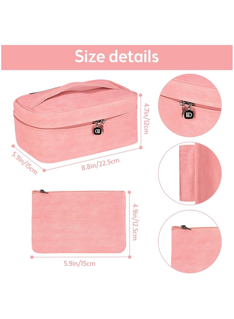 سوفام كيس مكياج، حقيبتان في حقيبة تجميلية محمولة، منظم علبة مكياج السفر كبير السعة، كيس مكياج للنساء كحقيبة مرحاض للفتيات المسافرات بمقبض وقاسم (وردي) - Image 2