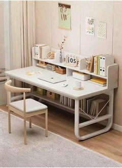 AIWANTO Desk with Storage PC Multifunctional Home Office Modern Laptop Sturdy Shelves Simple Stylish Workstation Study Table White 140x102x60cm  - Image 1
