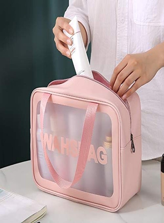 Nightstar Multipurpose Clear PVC Zipper Cosmetic Travel Wash Bag Toiletry Makeup Organizer Portable Carry Bag Pouch for Women Girls (Pack of 4) (Pink) - Image 5