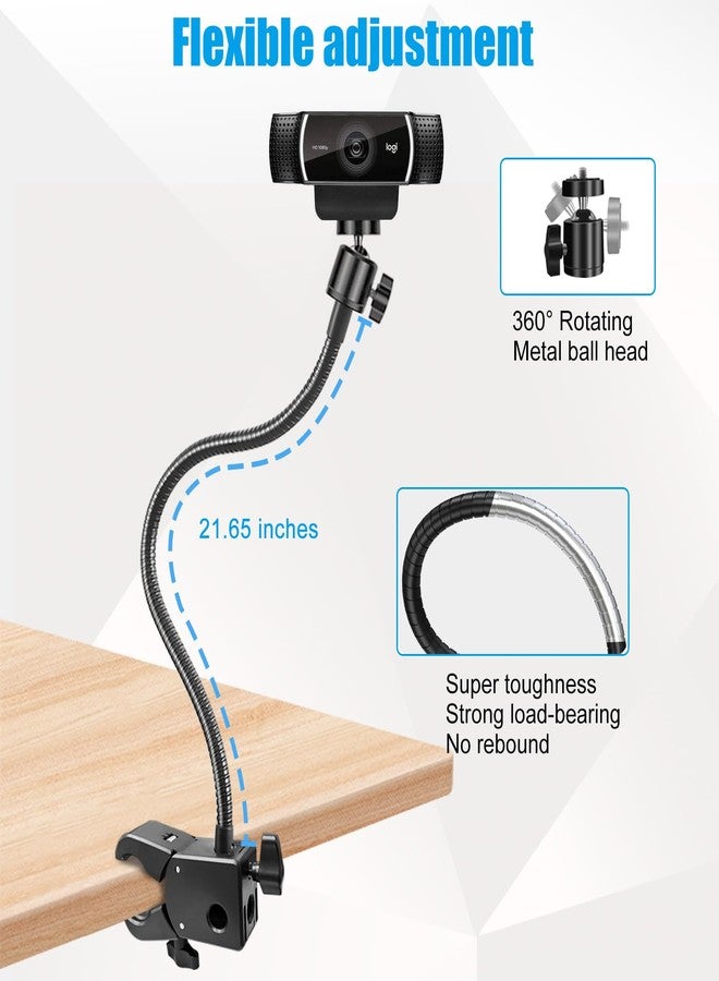Khazylorr Webcam Stand, Webcam Mount Gooseneck Arm with Phone Holder Web Camera Stand Desk Mount Clip Clamp for Logitech Webcams C922 C930e C920S C920 C615 C960 C920x BRIO 4K NexiGo N60 and More - Image 2