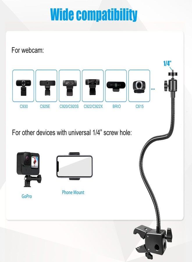 Khazylorr Webcam Stand, Webcam Mount Gooseneck Arm with Phone Holder Web Camera Stand Desk Mount Clip Clamp for Logitech Webcams C922 C930e C920S C920 C615 C960 C920x BRIO 4K NexiGo N60 and More - Image 4